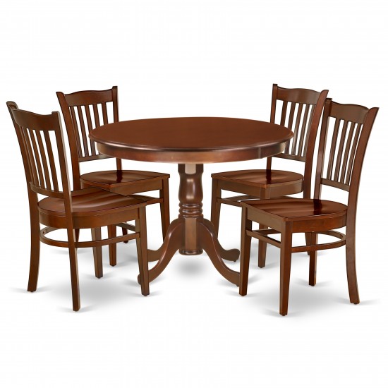 5Pc Round 42 Inch Dinner Table And Four Wood Seat Chairs