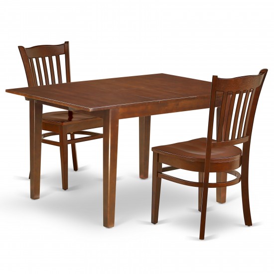 3Pc Rectangle 42/54" Table, 12 In Butterfly Leaf, Pair Of Wood Seat Kitchen Chairs