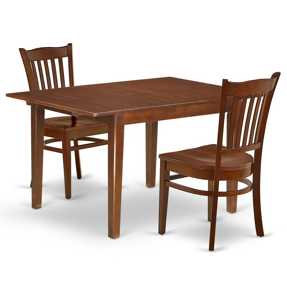 3Pc Rectangle 42/54" Table, 12 In Butterfly Leaf, Pair Of Wood Seat Kitchen Chairs