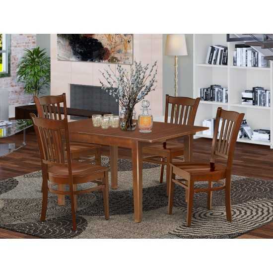 5Pc Rectangular 42/54" Family Table, 12 In Self Storing Butterfly Leaf, 4 Wood Seat Dining Chairs