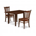 3Pc Dinette Set, Dining Table, 2 Dining Chair, Solid Wood Seat, Slat Back, Mahogany