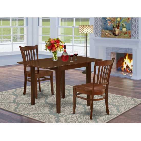 3Pc Dinette Set, Dining Table, 2 Dining Chair, Solid Wood Seat, Slat Back, Mahogany