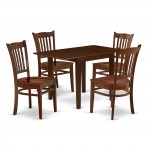 5Pc Dining Set Offers A Small Table, 4 Chair, Rubberwood Seat, Slat Back, Mahogany Finish