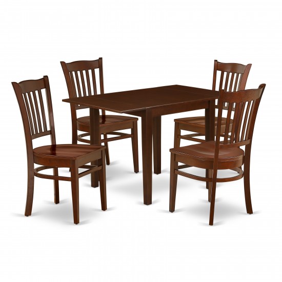 5Pc Dining Set Offers A Small Table, 4 Chair, Rubberwood Seat, Slat Back, Mahogany Finish