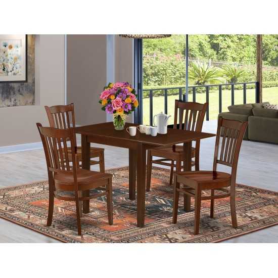 5Pc Dining Set Offers A Small Table, 4 Chair, Rubberwood Seat, Slat Back, Mahogany Finish