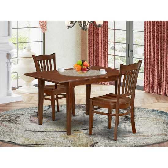 3Pc Rectangle 42/53.5" Dining Table, 12 In Self Storing Butterfly Leaf, 2 Wood Seat Chairs