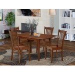 5Pc Rectangle 42/53.5" Kitchen Table, 12 In Leaf, Four Wood Seat Dining Chairs