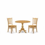 3 Pc Dining Set, Oak Table, 2 Oak Dining Chairs, Slatted Back, Oak Finish