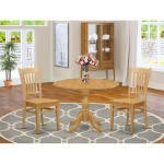 3 Pc Dining Set, Oak Table, 2 Oak Dining Chairs, Slatted Back, Oak Finish