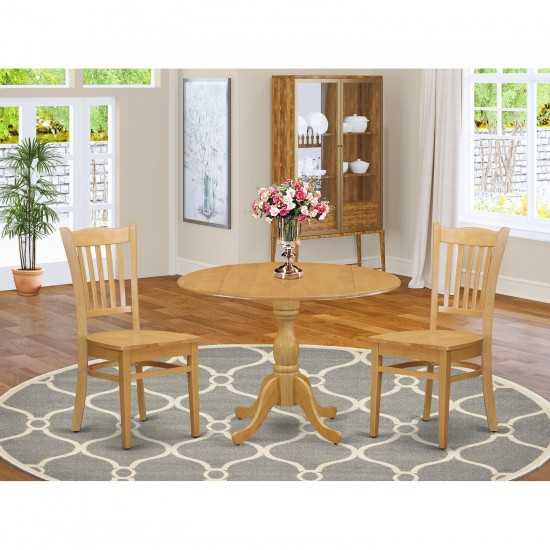 3 Pc Dining Set, Oak Table, 2 Oak Dining Chairs, Slatted Back, Oak Finish