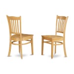 3 Pc Dining Set, Oak Table, 2 Oak Dining Chairs, Slatted Back, Oak Finish