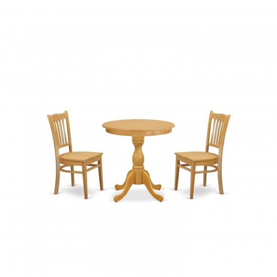 3-Pc Dining Table Set 2 Kitchen Dining Chairs And 1 Wooden Dining Table (Oak)