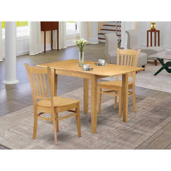 3Pc Dining Set, A Table, 2 Kitchen Chairs, Hard Wood Seat, Slat Back, Oak Finish