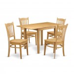 5Pc Dining Set, Table, 4 Dinette Chairs, Asian Hardwood Seat, Slat Back, Oak