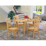 5Pc Dining Set, Table, 4 Dinette Chairs, Asian Hardwood Seat, Slat Back, Oak