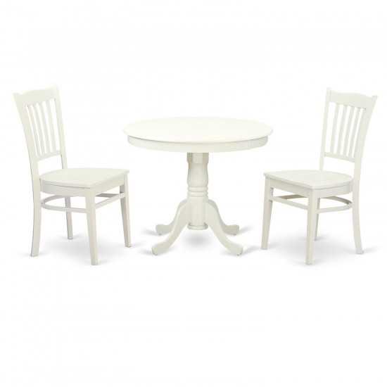 Angr3-Lwh-W 3 Pc Set With A Table And 2 Wood Dinette Chairs In Linen White