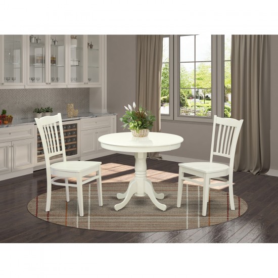 Angr3-Lwh-W 3 Pc Set With A Table And 2 Wood Dinette Chairs In Linen White