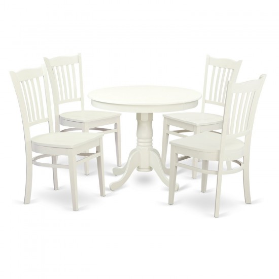 5 Pc Set With A Kitchen Table And 4 Wood Kitchen Chairs In Linen White