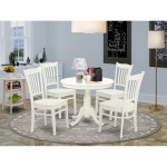 5 Pc Set With A Kitchen Table And 4 Wood Kitchen Chairs In Linen White