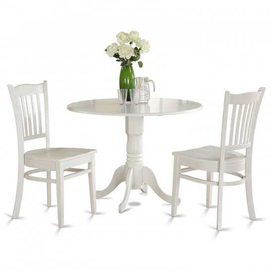 3 Pc Small Kitchen Table Set-Kitchen Table And 2 Kitchen Chairs, Linen White