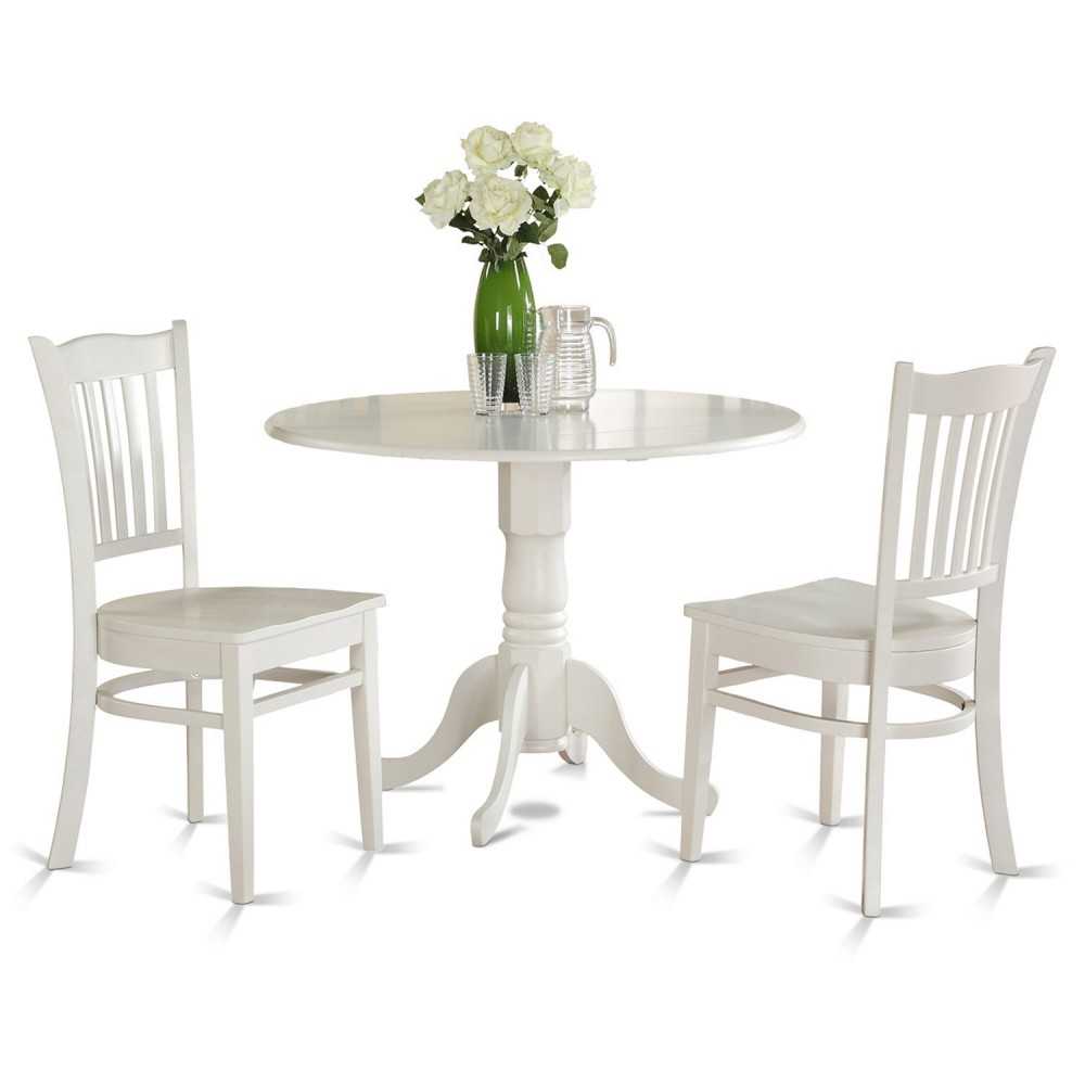 3 Pc Small Kitchen Table Set-Kitchen Table And 2 Kitchen Chairs, Linen White