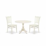 3 Pc Dinette Set, 1 Drop Leaves Table, 2 Black Wooden Chairs, Linen White