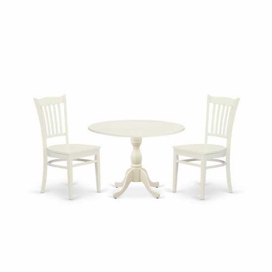 3 Pc Dinette Set, 1 Drop Leaves Table, 2 Black Wooden Chairs, Linen White