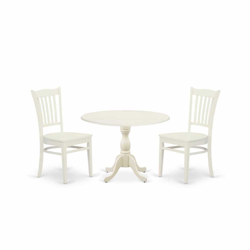 3 Pc Dinette Set, 1 Drop Leaves Table, 2 Black Wooden Chairs, Linen White