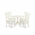 5 Pc Dining Set, 1 Drop Leaves Table, 4 Black Chairs, Slatted Back, Linen White