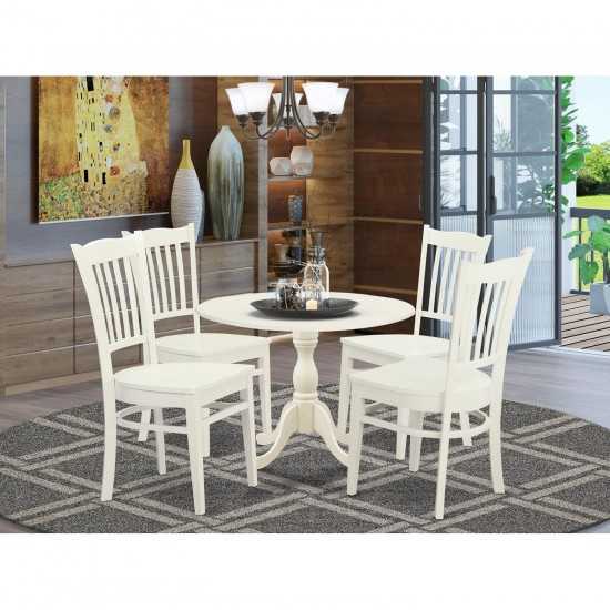 5 Pc Dining Set, 1 Drop Leaves Table, 4 Black Chairs, Slatted Back, Linen White