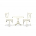 3 Pc Set, Linen White Round Dining Table, 2 Linen White Kitchen Chairs, Slatted Back, Linen White Finish