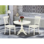 3 Pc Set, Linen White Round Dining Table, 2 Linen White Kitchen Chairs, Slatted Back, Linen White Finish