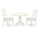 3 Pc Set With A Round Table And 2 Wood Dinette Chairs In Linen White