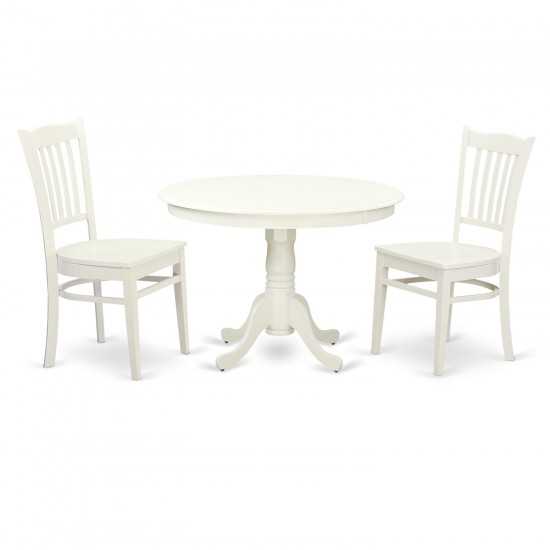 3 Pc Set With A Round Table And 2 Wood Dinette Chairs In Linen White