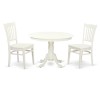 3 Pc Set With A Round Table And 2 Wood Dinette Chairs In Linen White