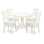 5 Pc Set With A Round Kitchen Table And 4 Wood Dinette Chairs In Linen White