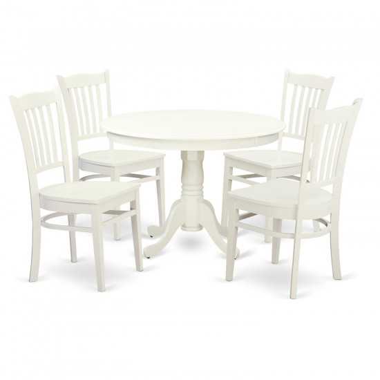 5 Pc Set With A Round Kitchen Table And 4 Wood Dinette Chairs In Linen White