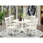 5 Pc Set With A Round Kitchen Table And 4 Wood Dinette Chairs In Linen White