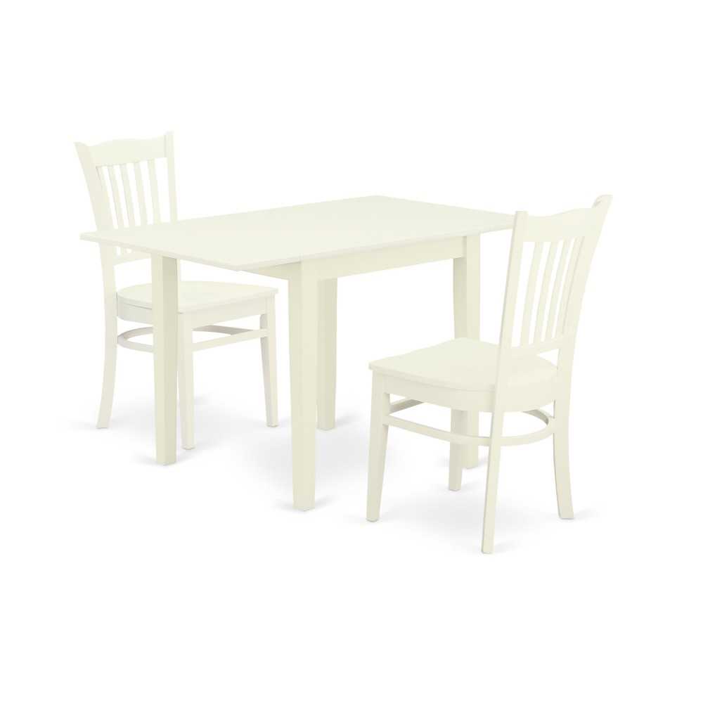 3Pc Dining Set, Small Kitchen Table, 2 Chairs, Solid Wood Seat, Linen White