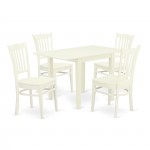 5Pc Dinette Set, Dining Table, 4 Dining Chair, Hard Wood Seat, Slat Back, Linen White