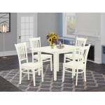 5Pc Dinette Set, Dining Table, 4 Dining Chair, Hard Wood Seat, Slat Back, Linen White