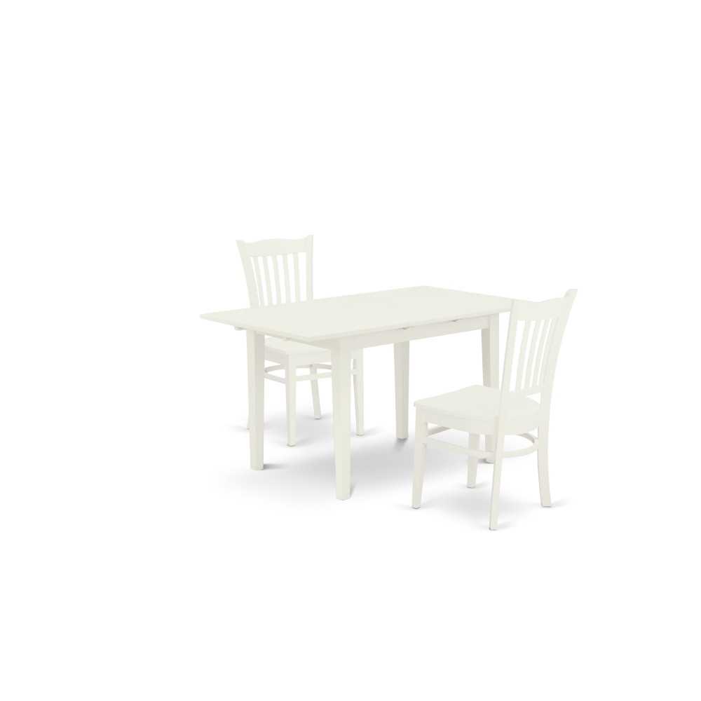 3Pc Dinette Set 2 Wood Dining Chair, Butterfly Leaf Table, Linen White