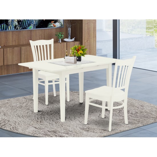 3Pc Dinette Set 2 Wood Dining Chair, Butterfly Leaf Table, Linen White