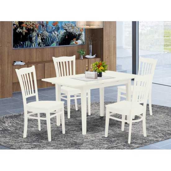 5Pc Wood Dinette Set 4 Dining Chairs, Butterfly Leaf Dining Table, Linen White