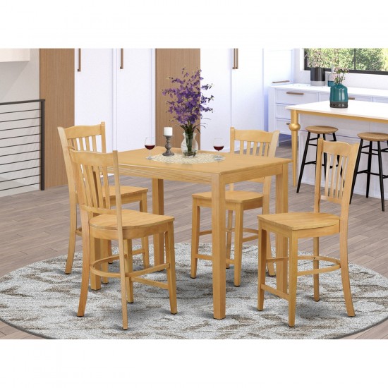 Yagr5-Oak-W 5 Pc Dining Counter Height Set-Pub Table And 4 Counter Height Stool