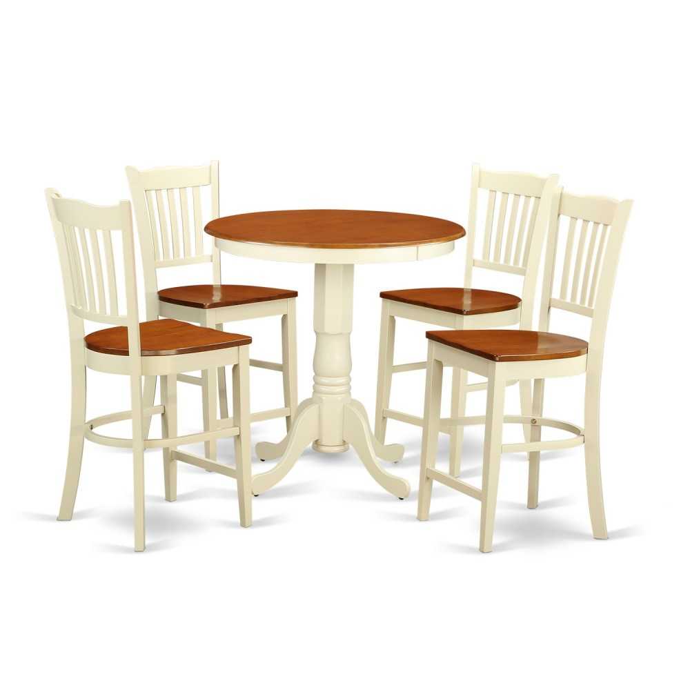 5 Pc Counter Height Table, Chair Set-Pub Table, 4 Bar Stools, Backs, Buttermilk & Cherry