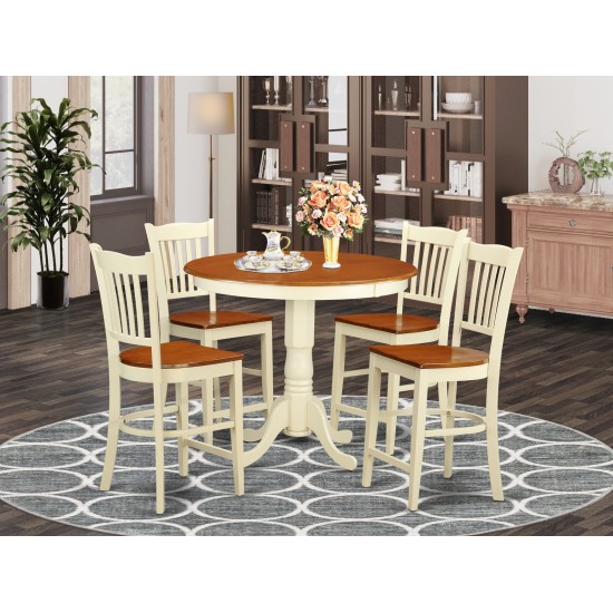 5 Pc Counter Height Dining Set-Pub Table And 4 Bar Stools With Backs