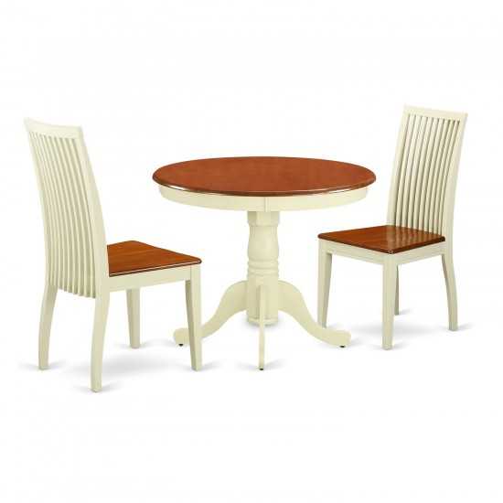 3 Pc Kitchen Set, Kitchen Table, 2 Wood Seat Kitchen Chairs In Buttermilk, Cherry