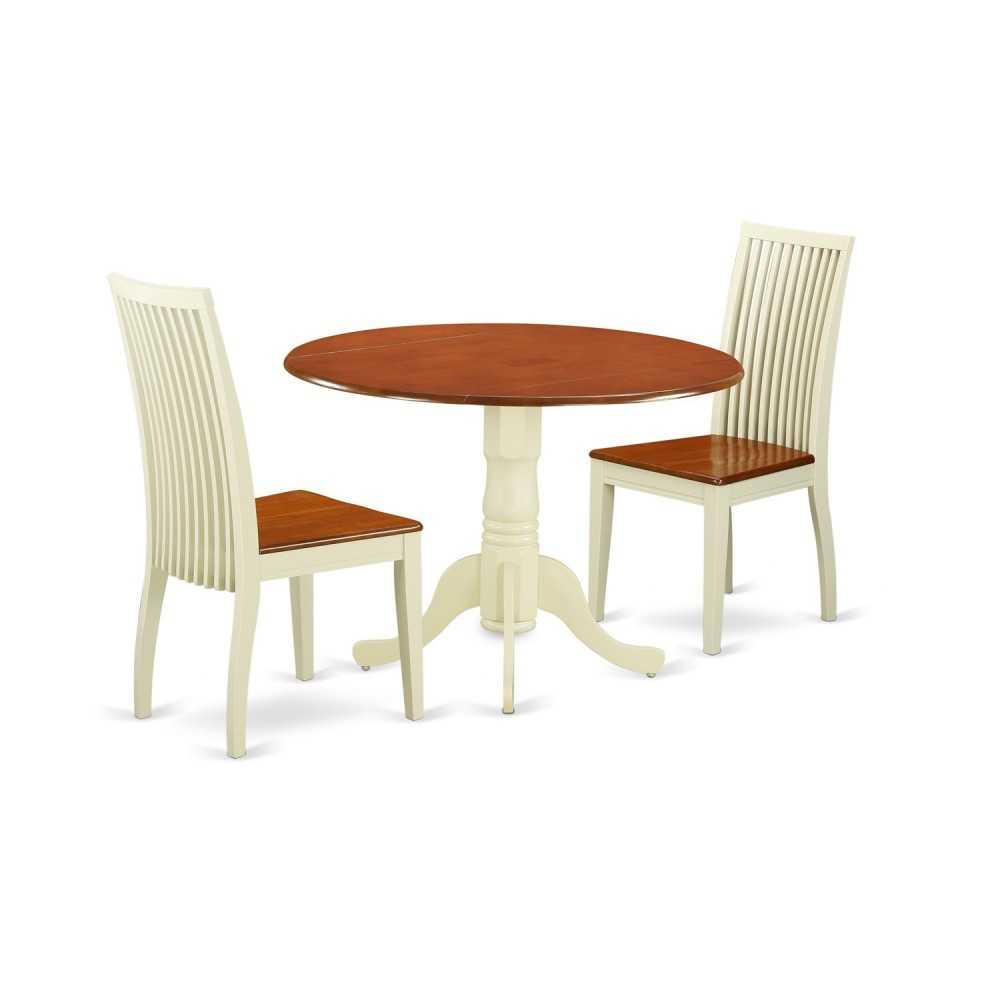 3 Pc Dublin Kitchen Set-Dining Table, 2 Wood Seat Kitchen Chairs, Buttermilk & Cherry