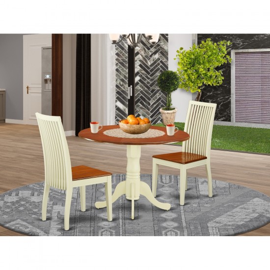 3 Pc Dublin Kitchen Set-Dining Table, 2 Wood Seat Kitchen Chairs, Buttermilk & Cherry